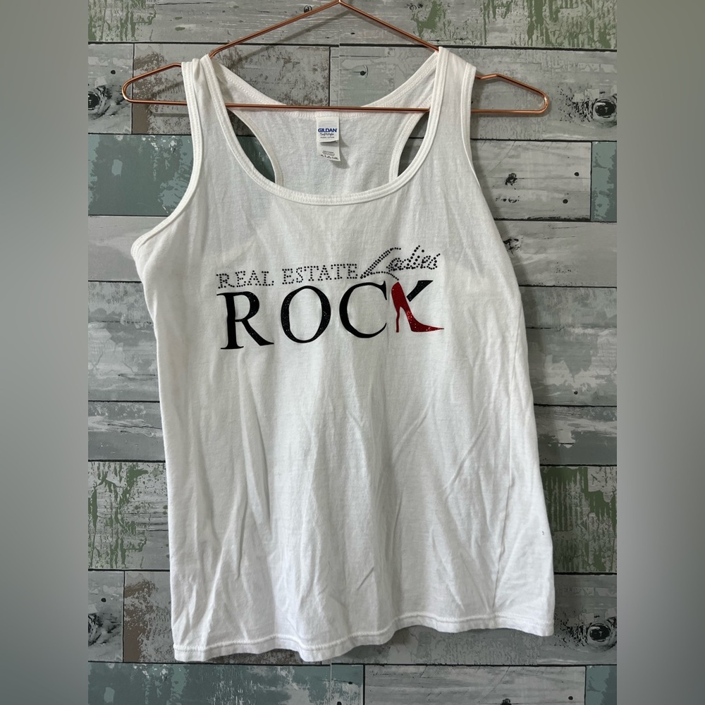 Real Estate Ladies Rock White Tank Top